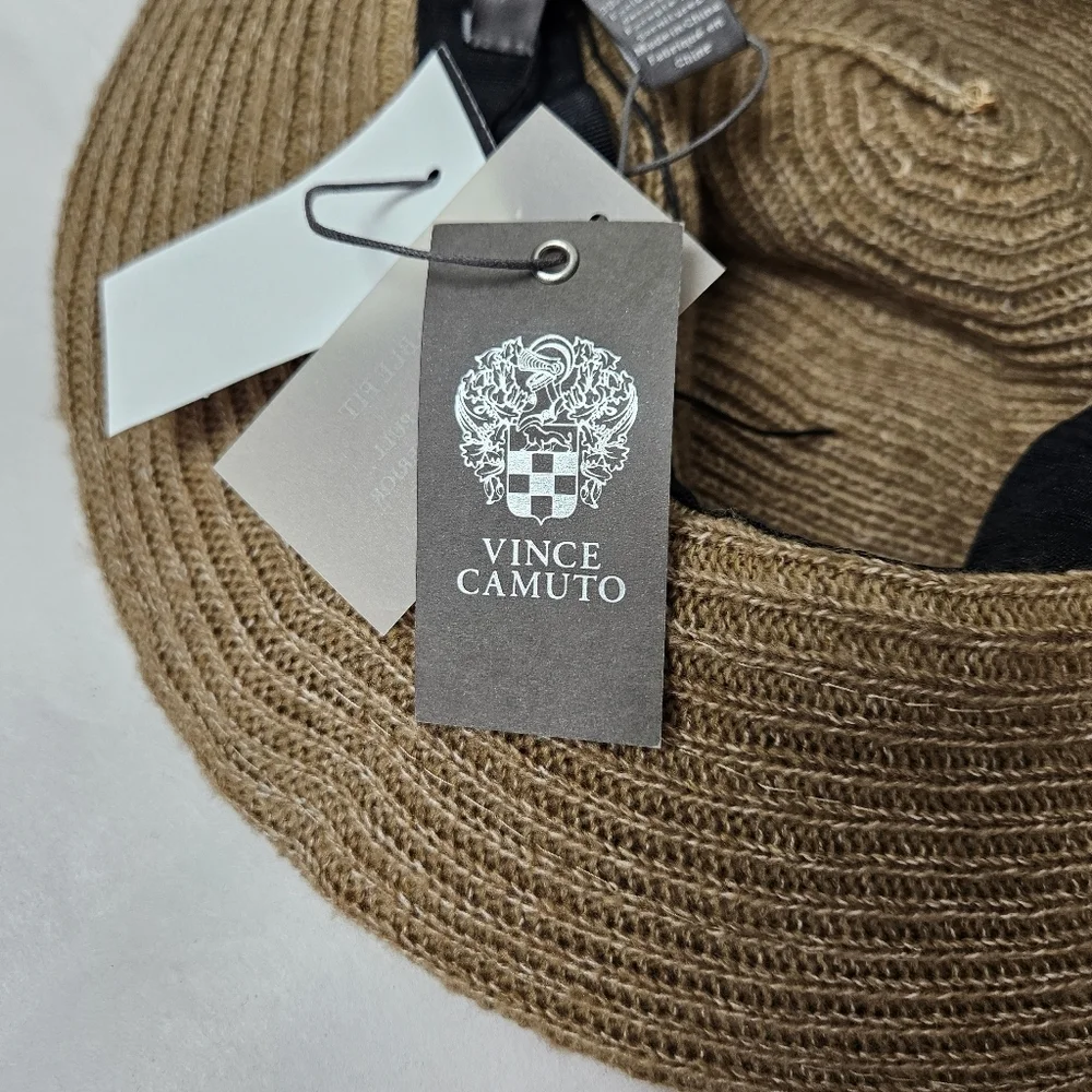 NWT Vince Camuto Women's Panama Hat  Rose Gold Chain Trim Adjustable One Size
